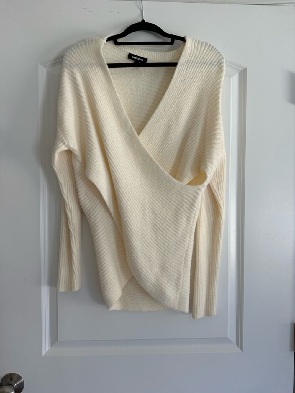 Express Ivory Wrap V-Neck Sweater - Women's Ribbed Knit